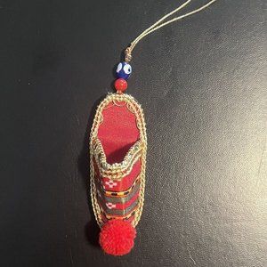 🇧🇦 MINIATURE TRADITIONAL OTTOMAN BOSNIAN SLIPPER KEYCHAIN W/ EVIL EYE BEAD 🇧🇦